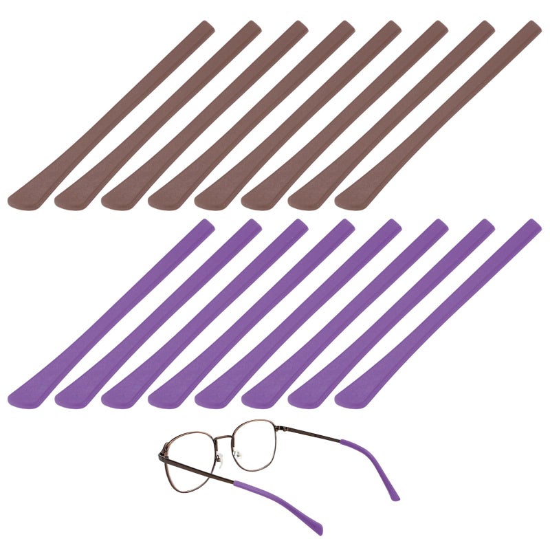 TIXIPEM Soft Glasses Ear Cushion [8 Pairs]-Silicone Eyeglasses Temple Tips Sleeve Anti-Slip Eyeglass Ear Grips Use for Behind The Ear -[Purple,Brown] Comfort Glasses Retainers